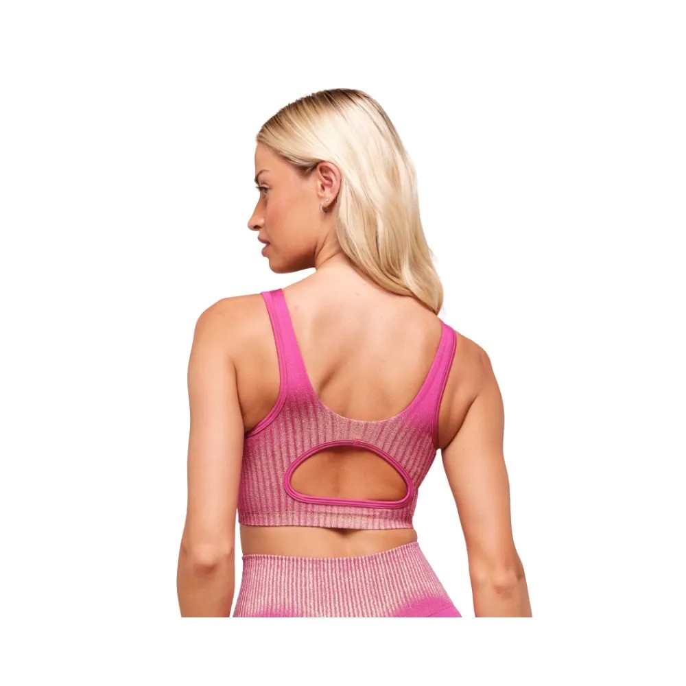 Gymshark Diffuse Seamless Sports Bra - Light Support Winning Pink/Refresh Yellow - HypeFly India View 2