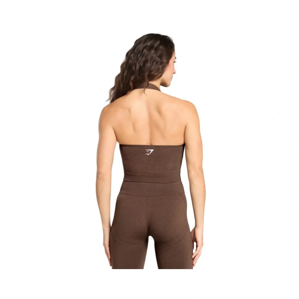 Gymshark Vital Halter Neck Tank With Shelf Crop Top Espresso Marl - HypeFly India View 2