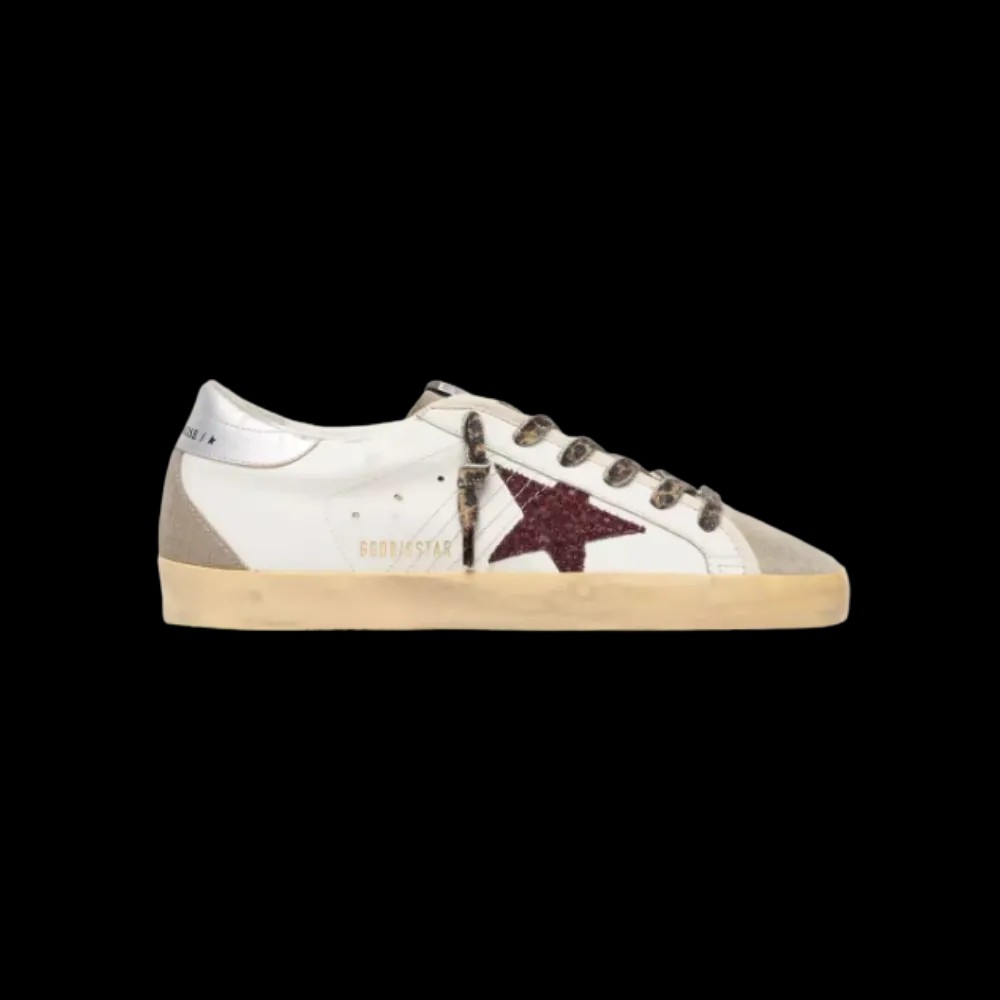 Golden Goose Super-Star With Burgundy Glitter Star And Silver Heel Tab - HypeFly India View 1