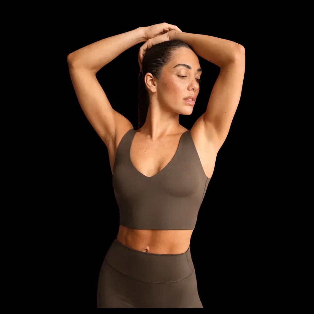 Nike X Skims Matte Women's V-Neck Long-Line Bra DARK SEPIA - HypeFly India View 1