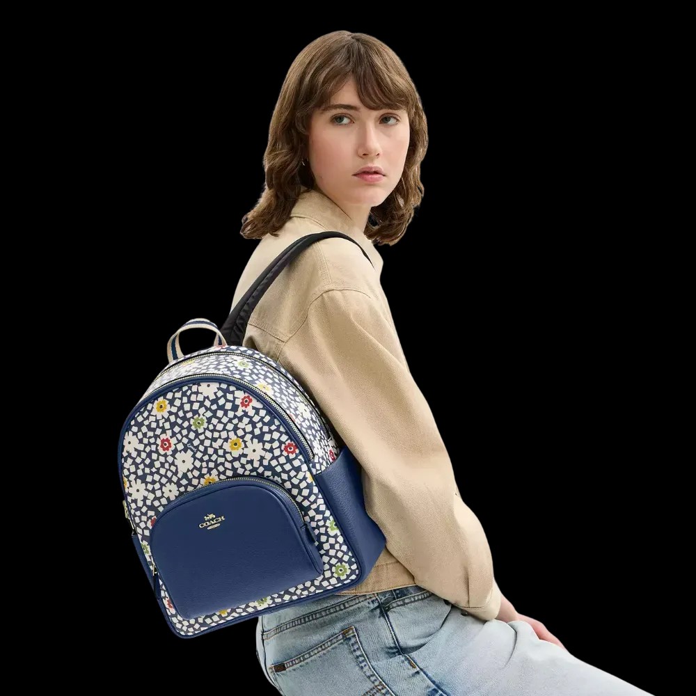 Coach Court Backpack With Floral Print Deep Blue - HypeFly India View 4