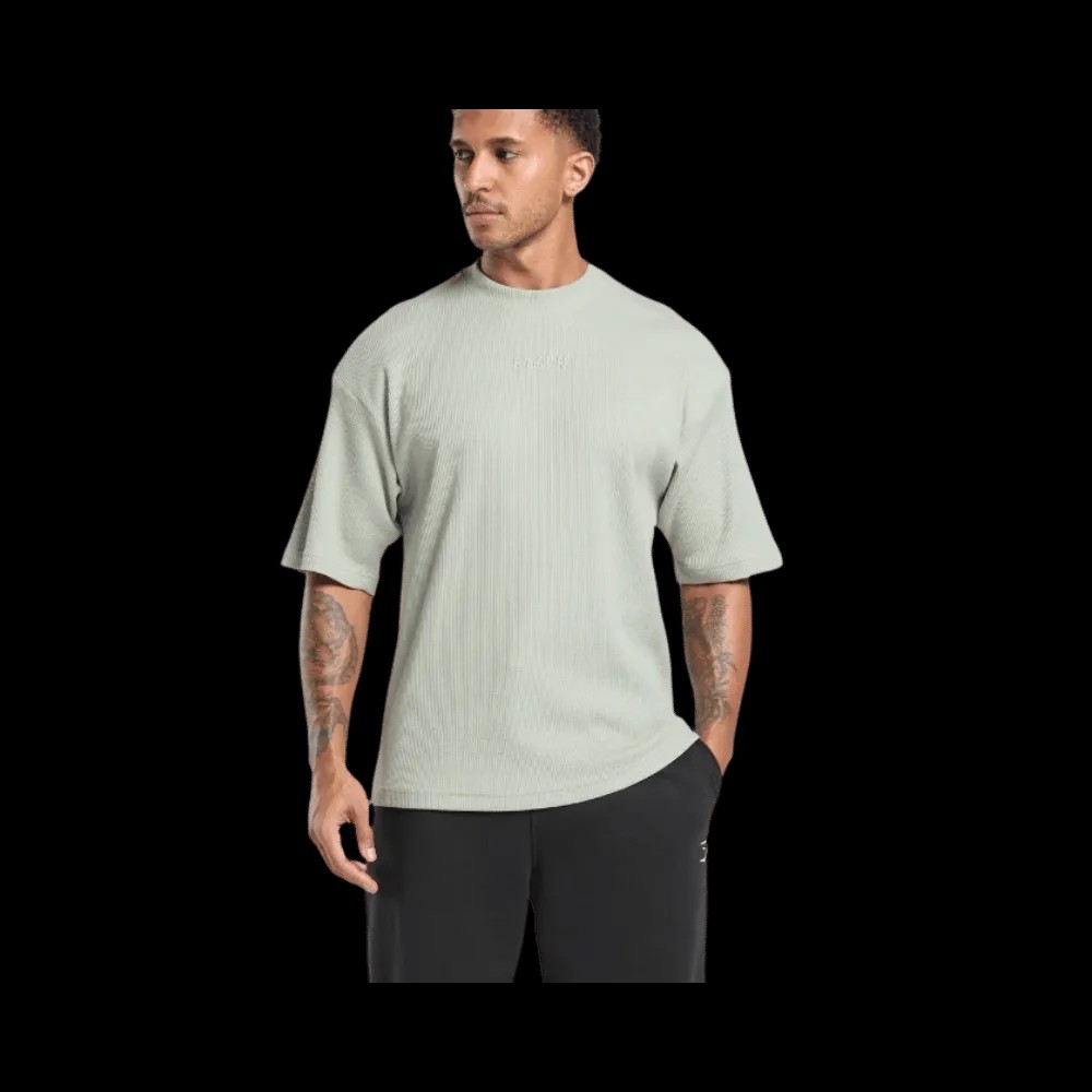 Gymshark Waffle Oversized T-Shirt Stone Grey - HypeFly India View 3