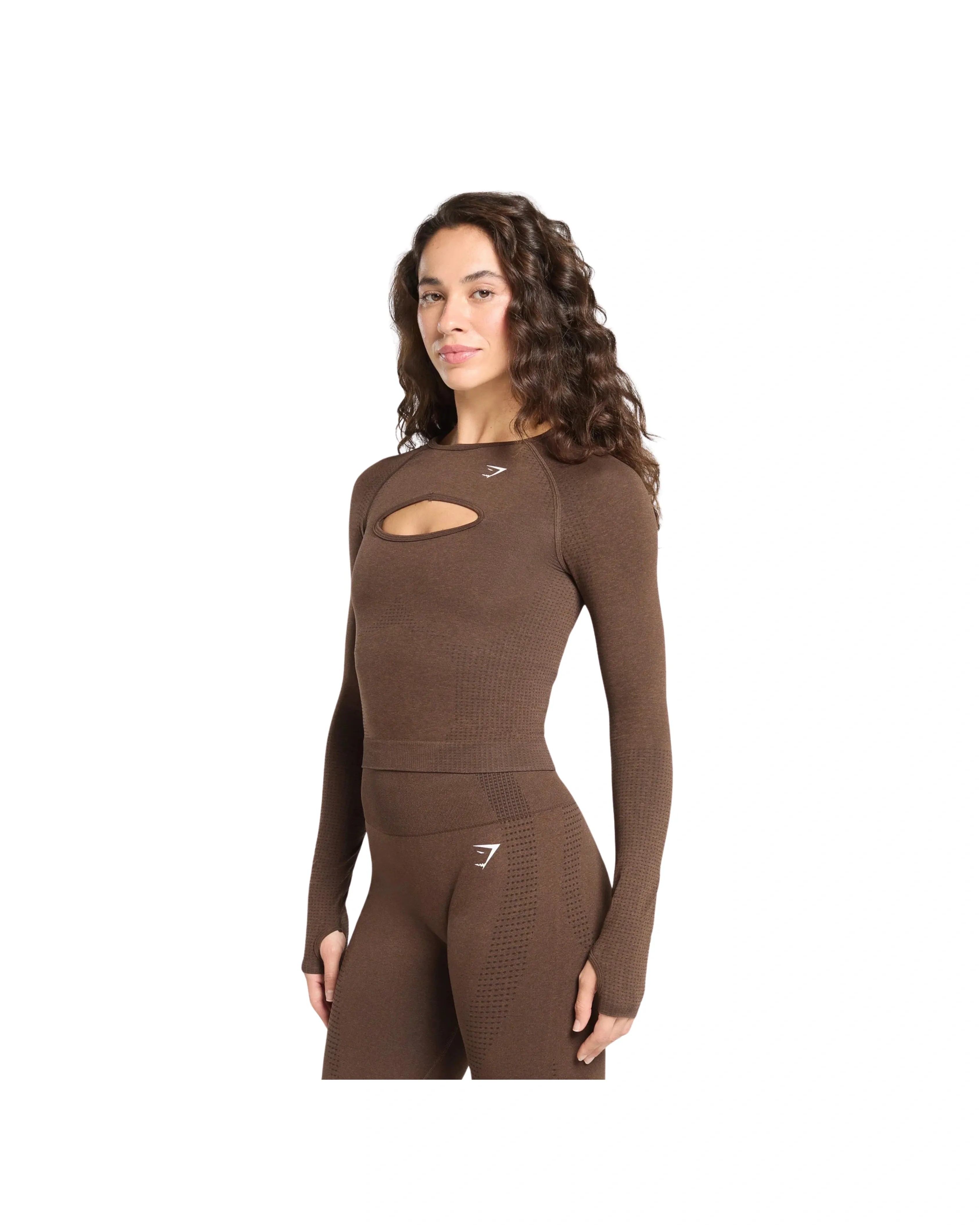 Gymshark Vital Long Sleeve Cut Out Top Body fit Espresso Marl - HypeFly India View 3