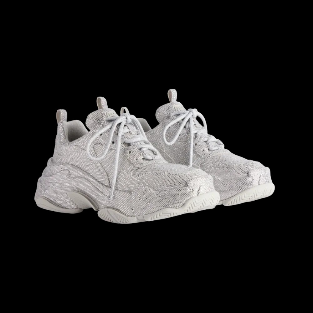 Balenciaga Triple S Sneaker With Rhinestones In Light Grey - HypeFly India View 5