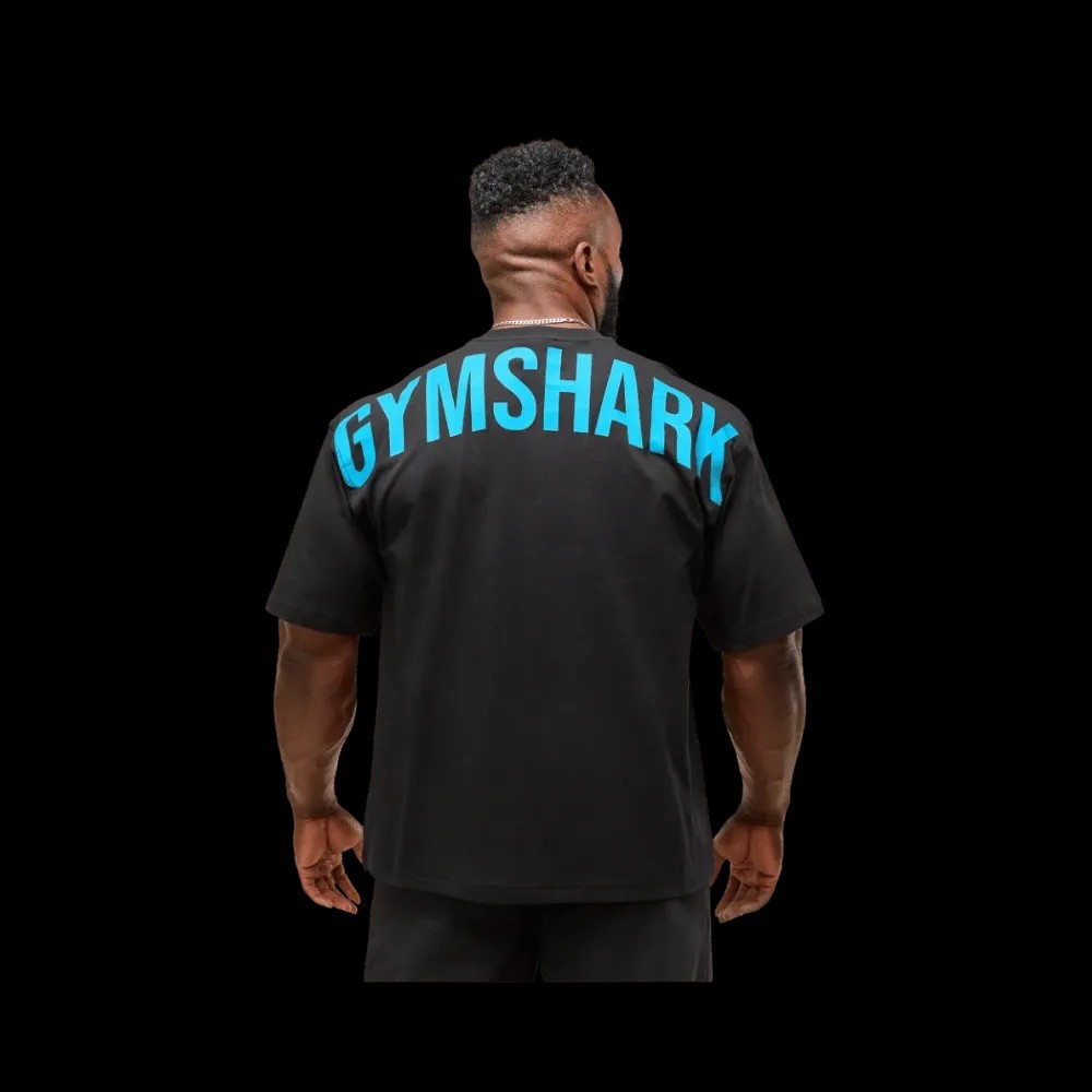 Gymshark Power T-Shirt Oversized Fit Black/Brand Blue - HypeFly India View 5