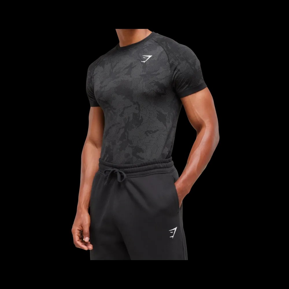 Gymshark Geo Seamless T-Shirt Slim Fit Black/Charcoal Grey - HypeFly India View 4