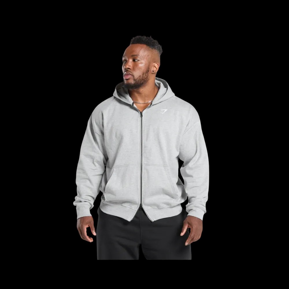Gymshark Power Zip Up Hoodie Oversized Fit Light Grey Core Marl - HypeFly India View 2