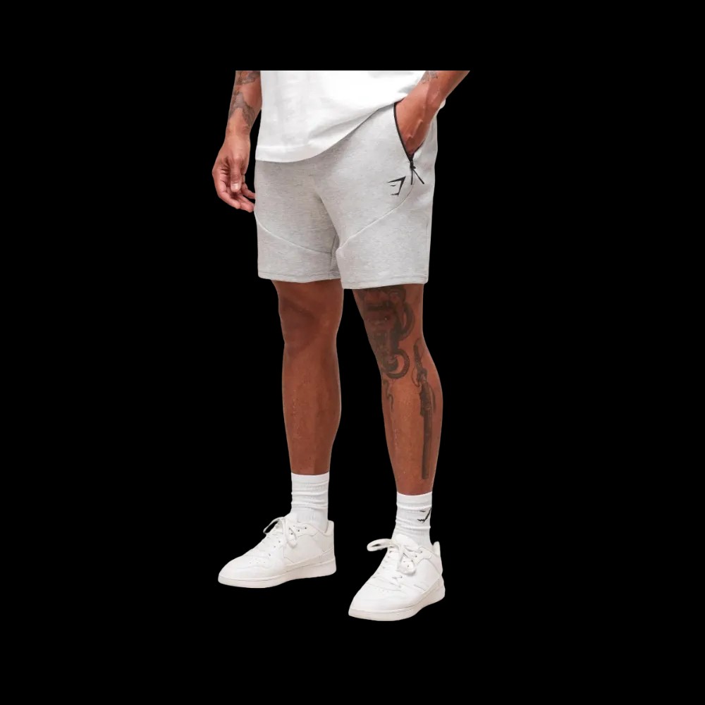 Gymshark Interlock Tech 6" Shorts Slim Fit Light Grey Core Marl - HypeFly India View 4