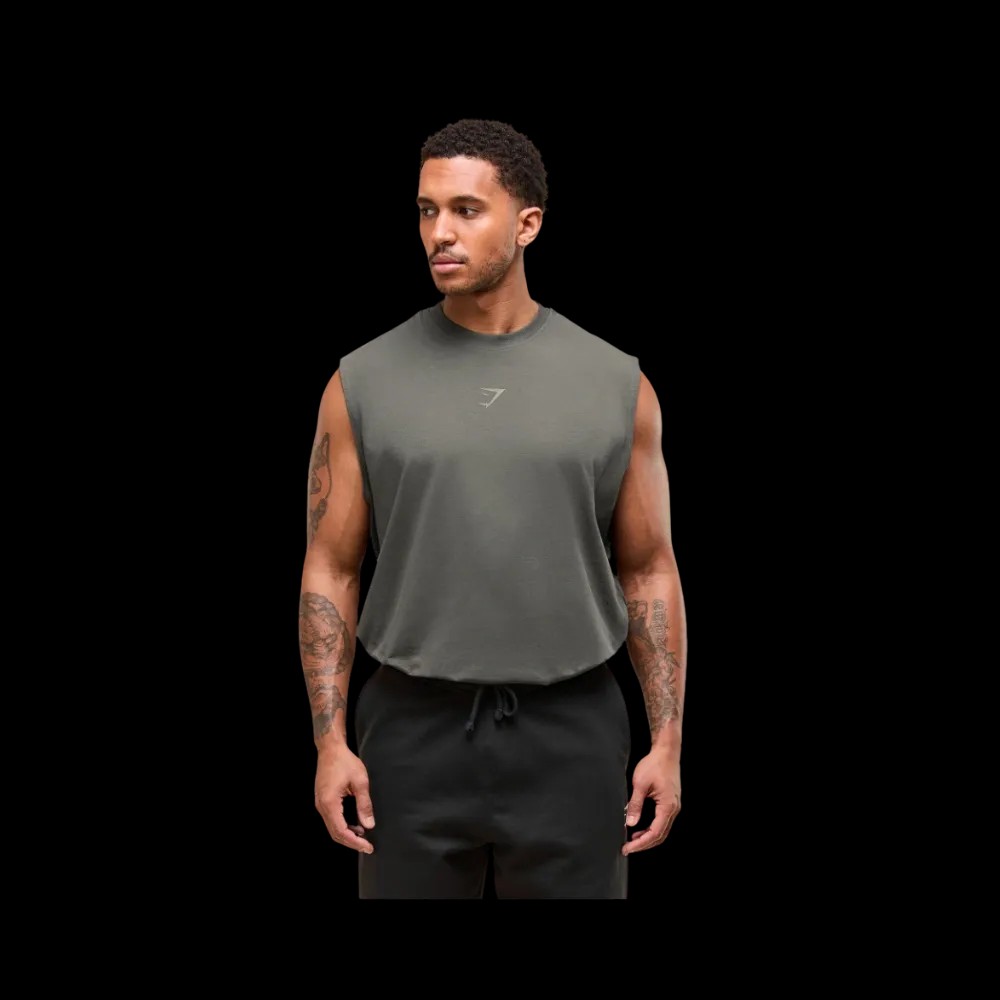 Gymshark Power Cut Off Tank Oversized Fit Strength Green - HypeFly India View 1