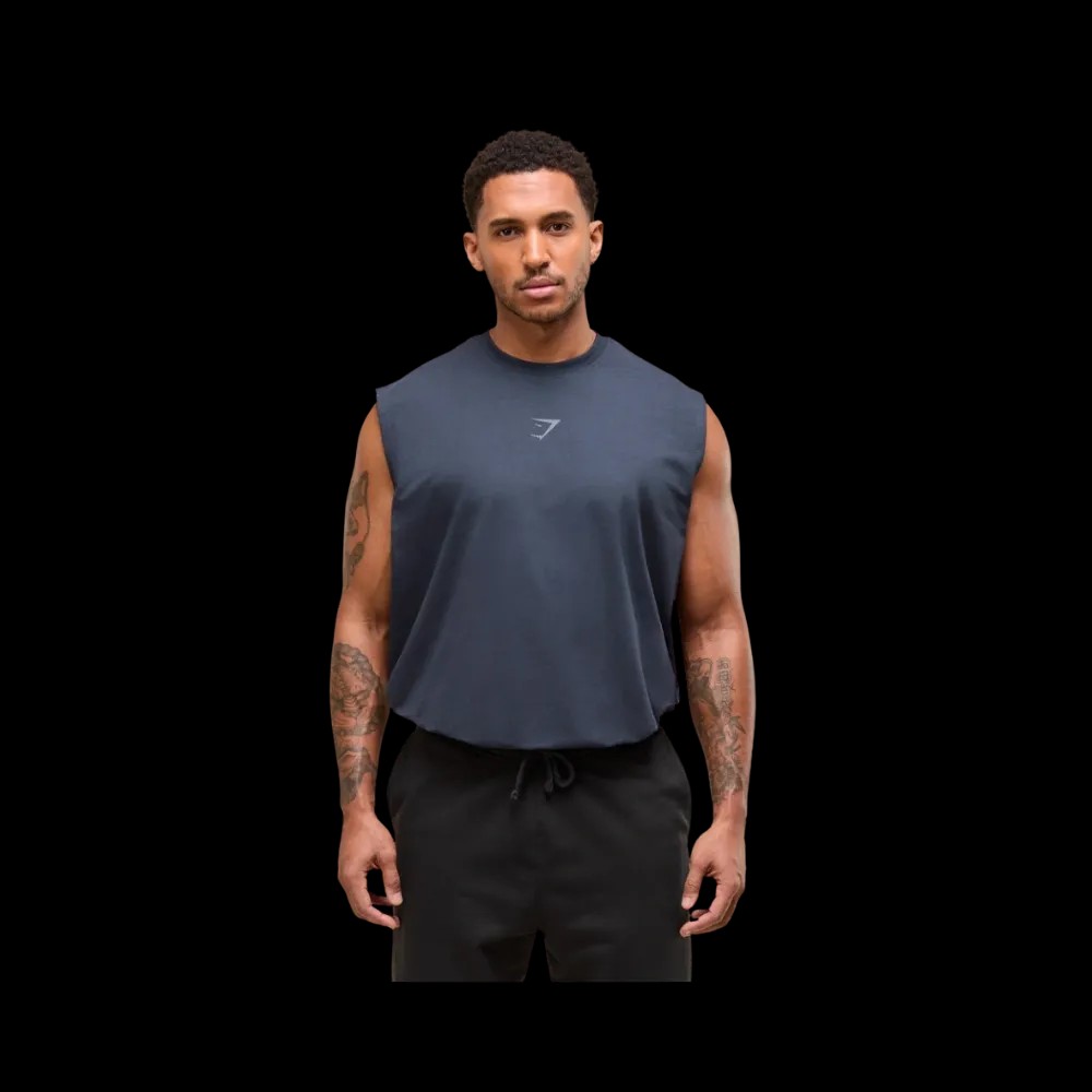 Gymshark Power Cut Off Tank Oversized Fit Heavy Blue - HypeFly India View 4