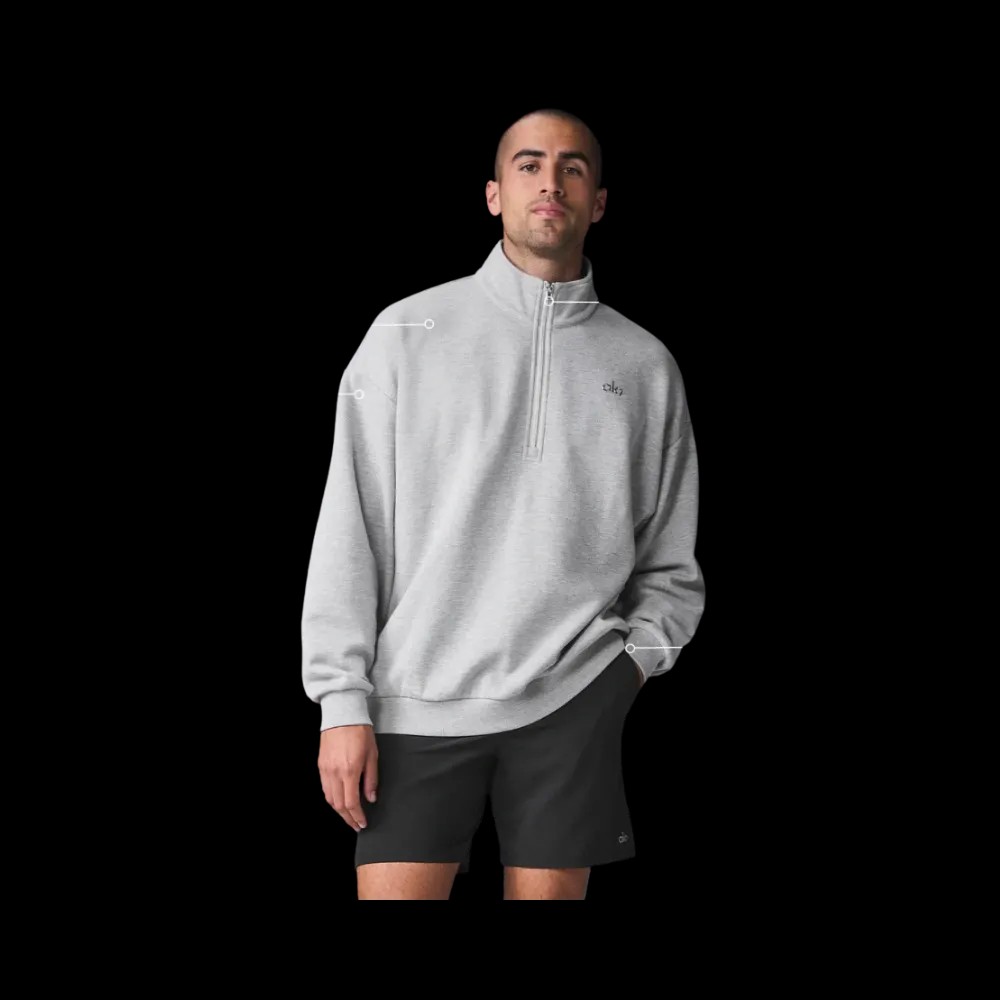 Alo Men's Accolade 1/4 Zip Pullover Athletic Heather Grey - HypeFly India View 1