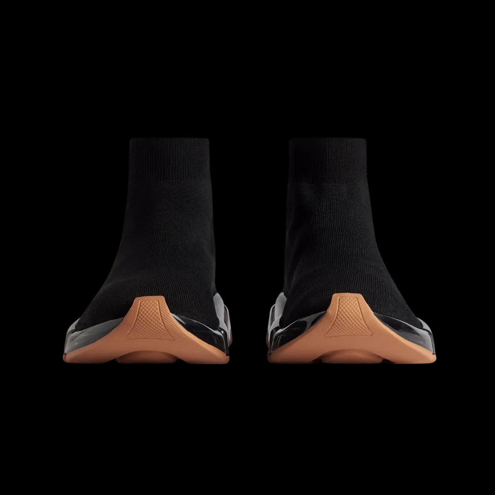 Balenciaga Speed 2.0 Full Clear Sole Recycled Knit Sneaker In Black And Orange - HypeFly India View 4