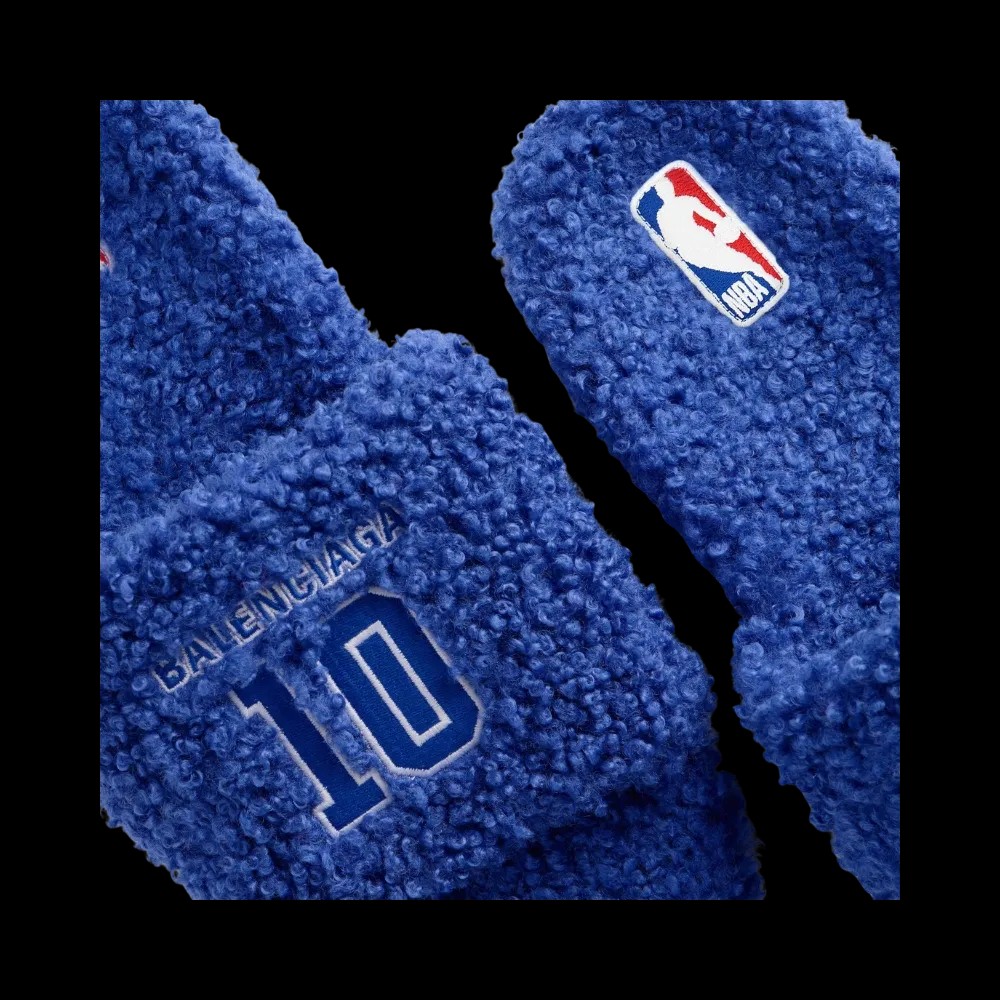 Balenciaga NBA Collaboration Furry Open Mule In Blue - HypeFly India View 3