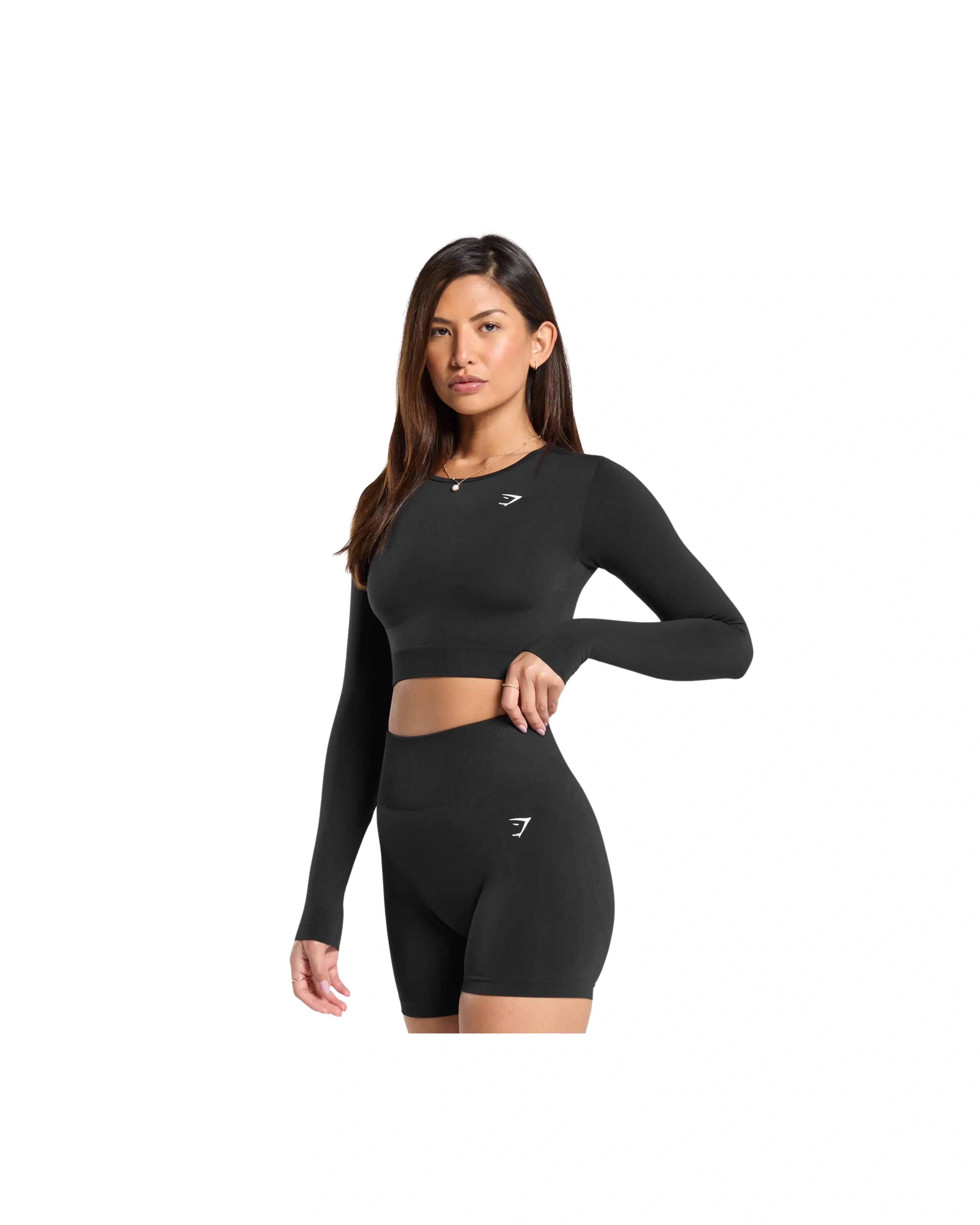 Gymshark Everyday Seamless Long Sleeve Crop Top Black - HypeFly India View 3