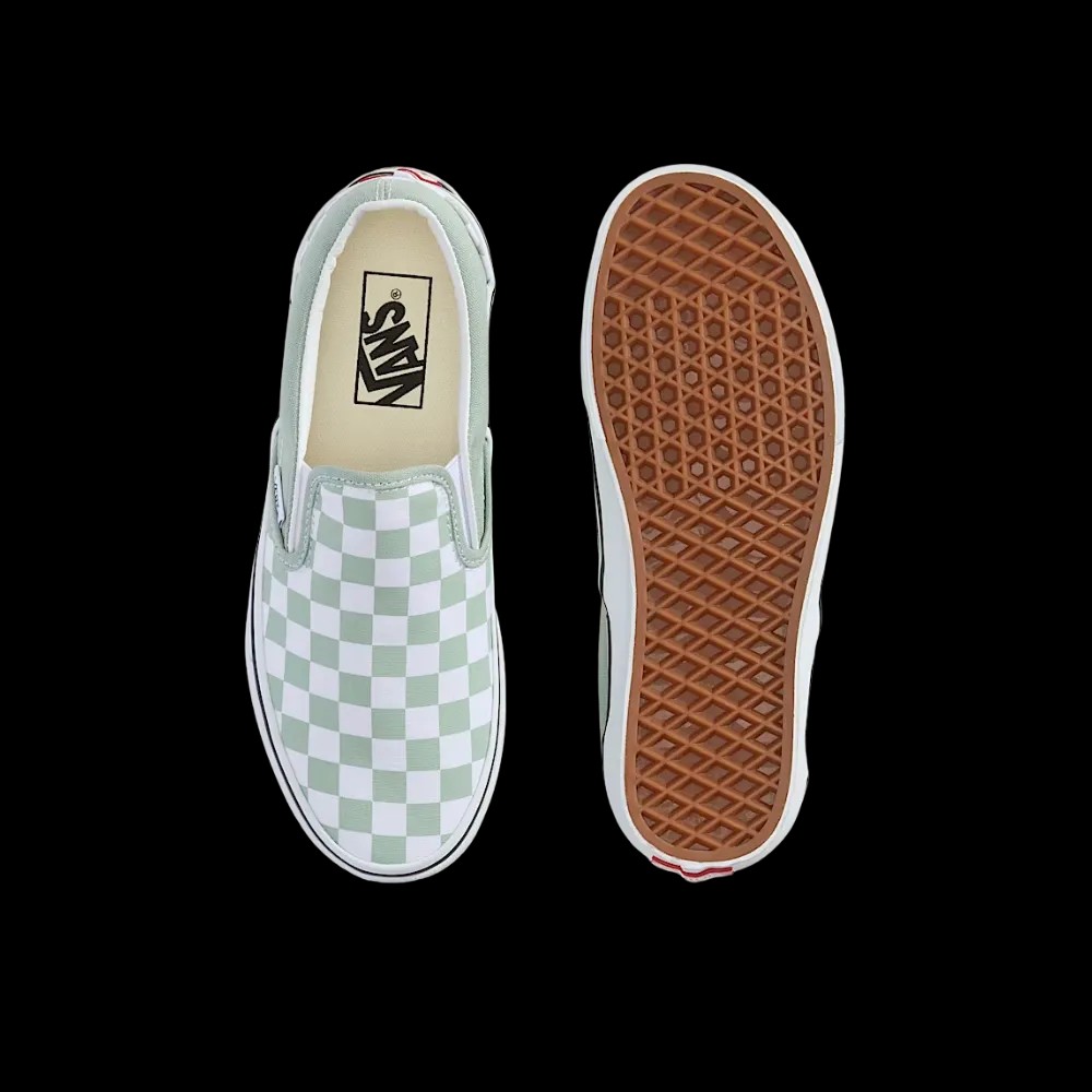 Vans Classic Slip-On Checkerboard Shoe Grey Olive Green - HypeFly India View 4