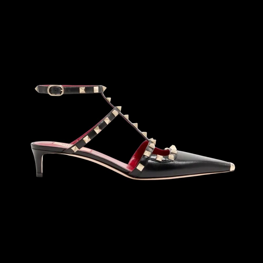 Valentino Rockstud Court Shoes In Kid Leather 40mm Black - HypeFly India View 1