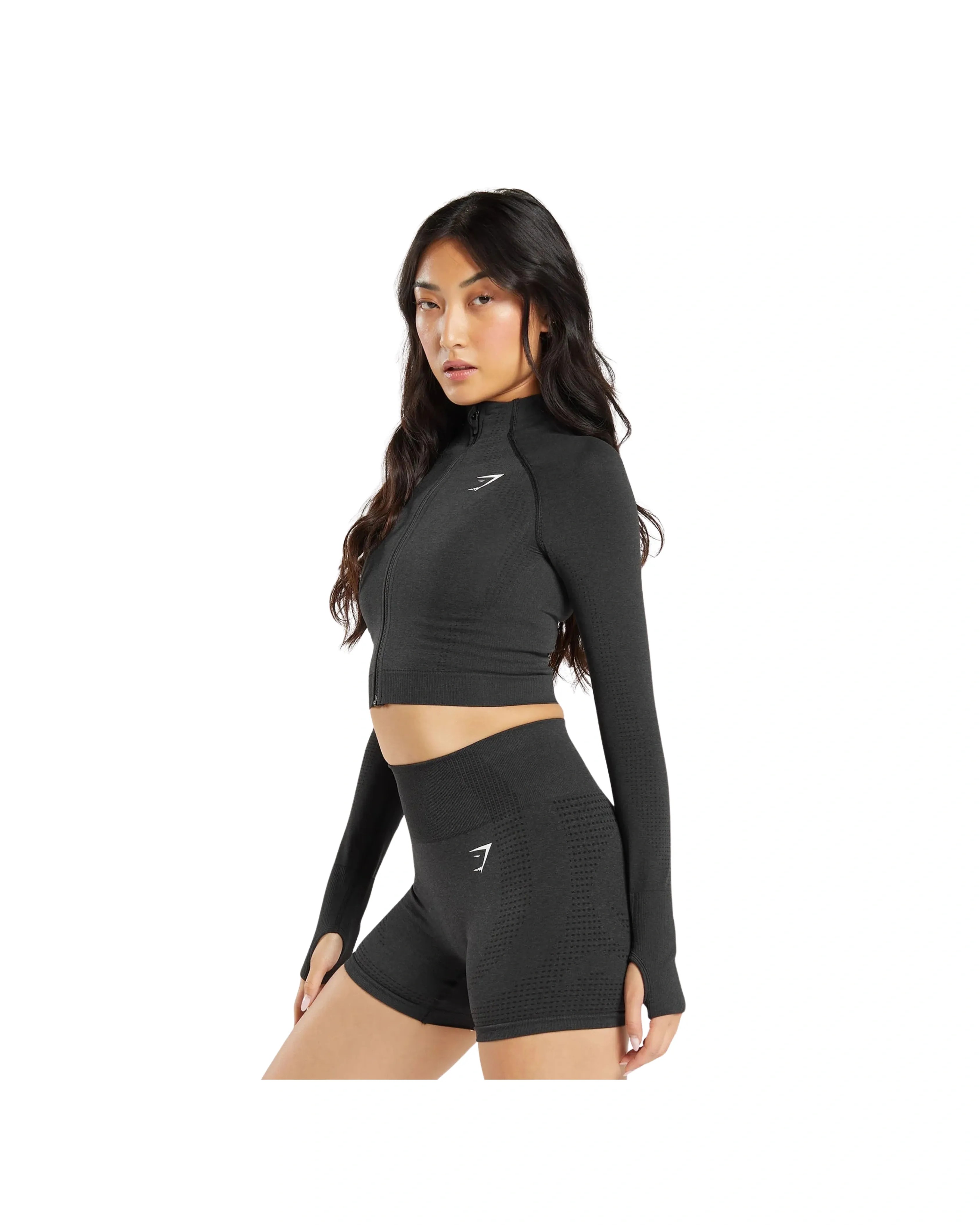 Gymshark Vital Midi Zip Up Jacket Black Marl - HypeFly India View 3