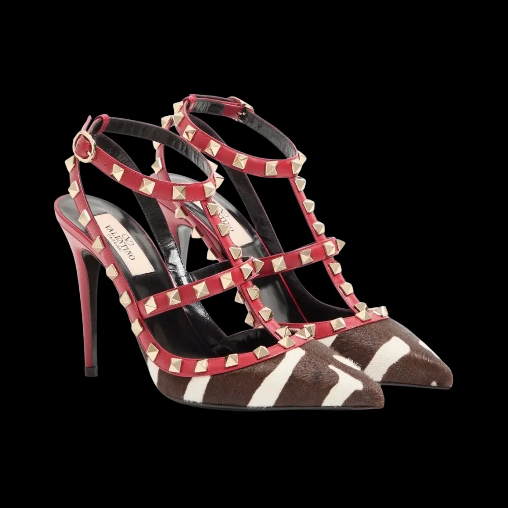 Valentino Rockstud Pumps In Pony-Effect Calfskin 100mm White - HypeFly India View 4