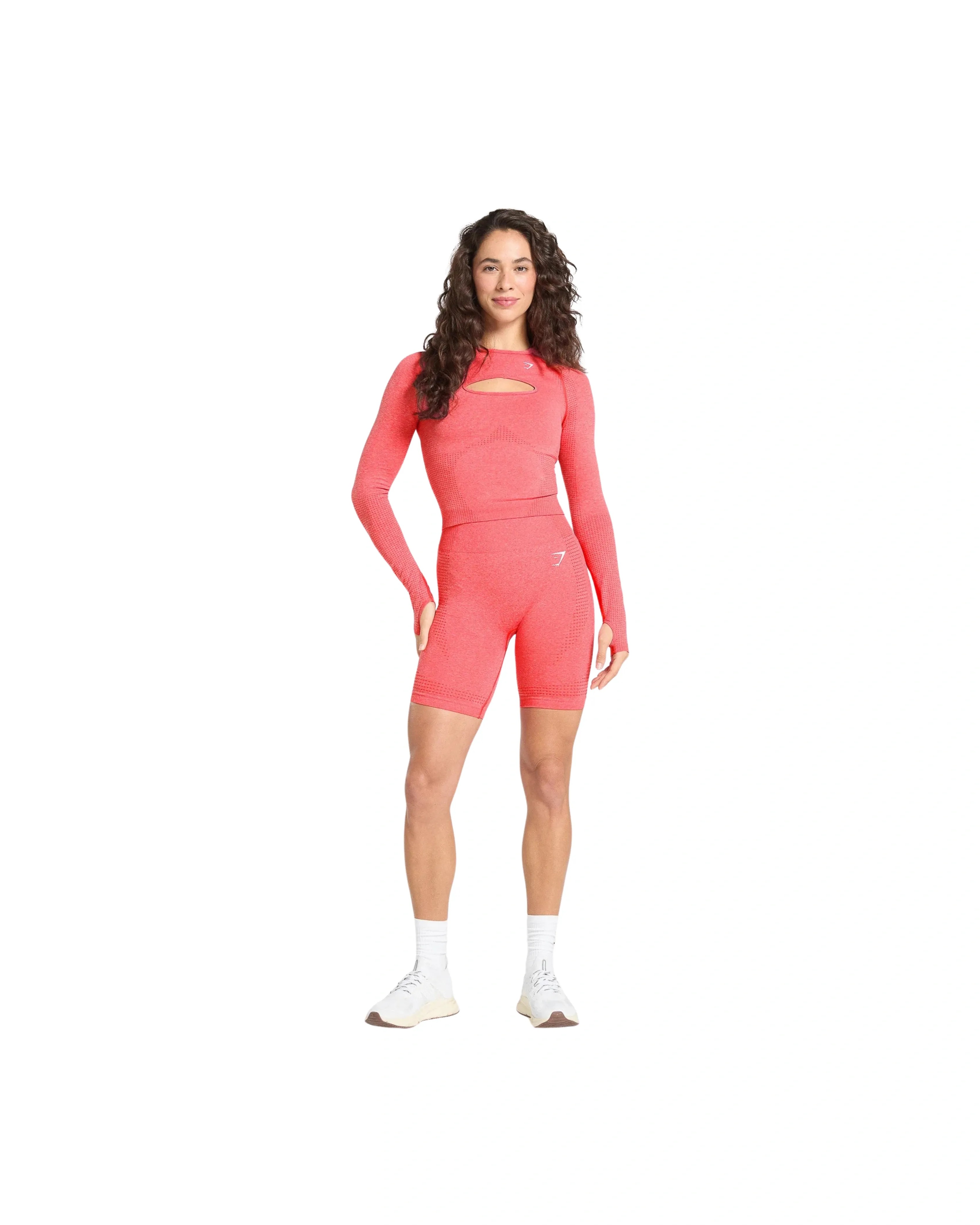 Gymshark Vital Long Sleeve Cut Out Top Coral Red Marl - HypeFly India View 3