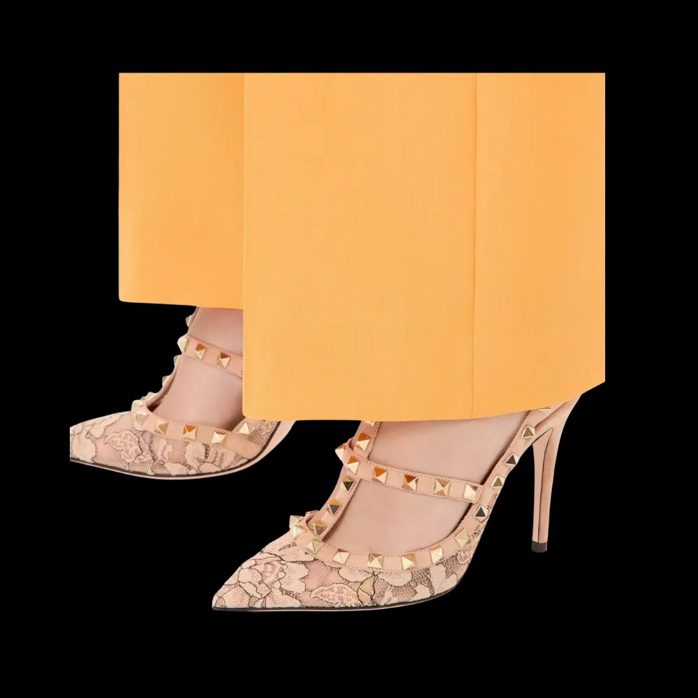 Valentino Rockstud Lace Pump With Straps 100mm Skin - HypeFly India View 4