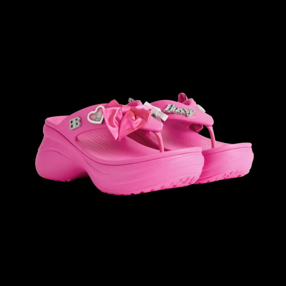 Balenciaga Crocs Thong Jibbitz In Glossy Pink - HypeFly India View 5
