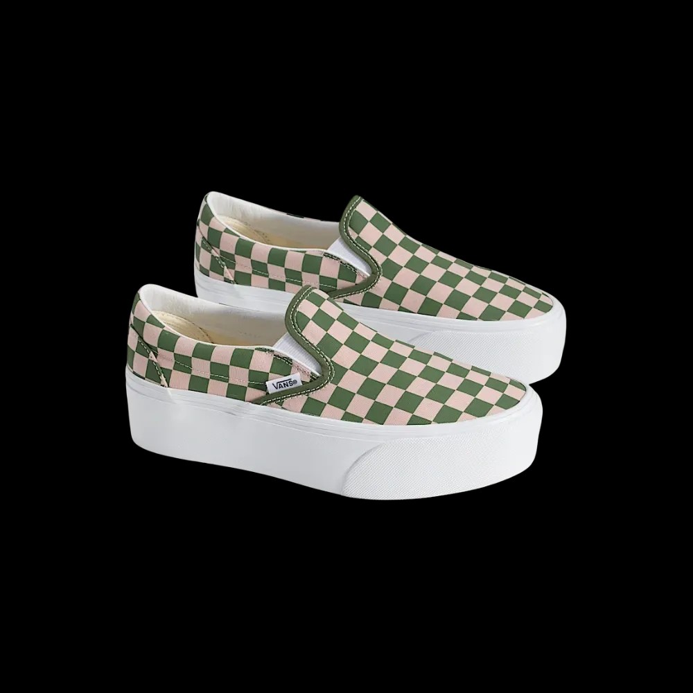 Vans Classic Slip-On Checkerboard Platform Shoe Pine Forest Green - HypeFly India View 5