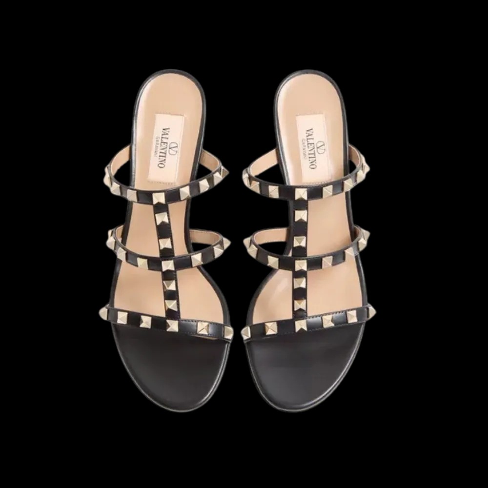 Valentino Rockstud Calfskin Leather Slide Sandal 60mm Black - HypeFly India View 2