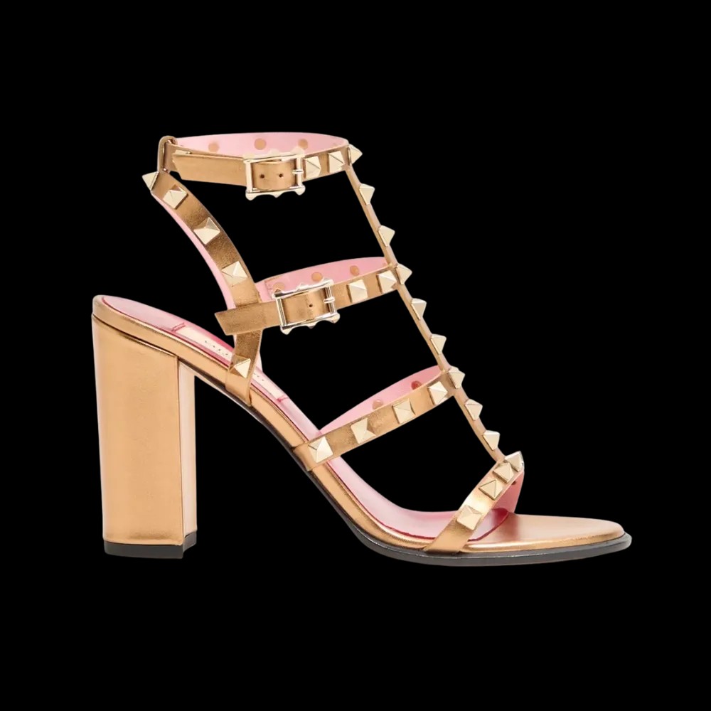 Valentino Rockstud Laminated Calfskin Sandal With Straps 90mm Gold - HypeFly India View 1