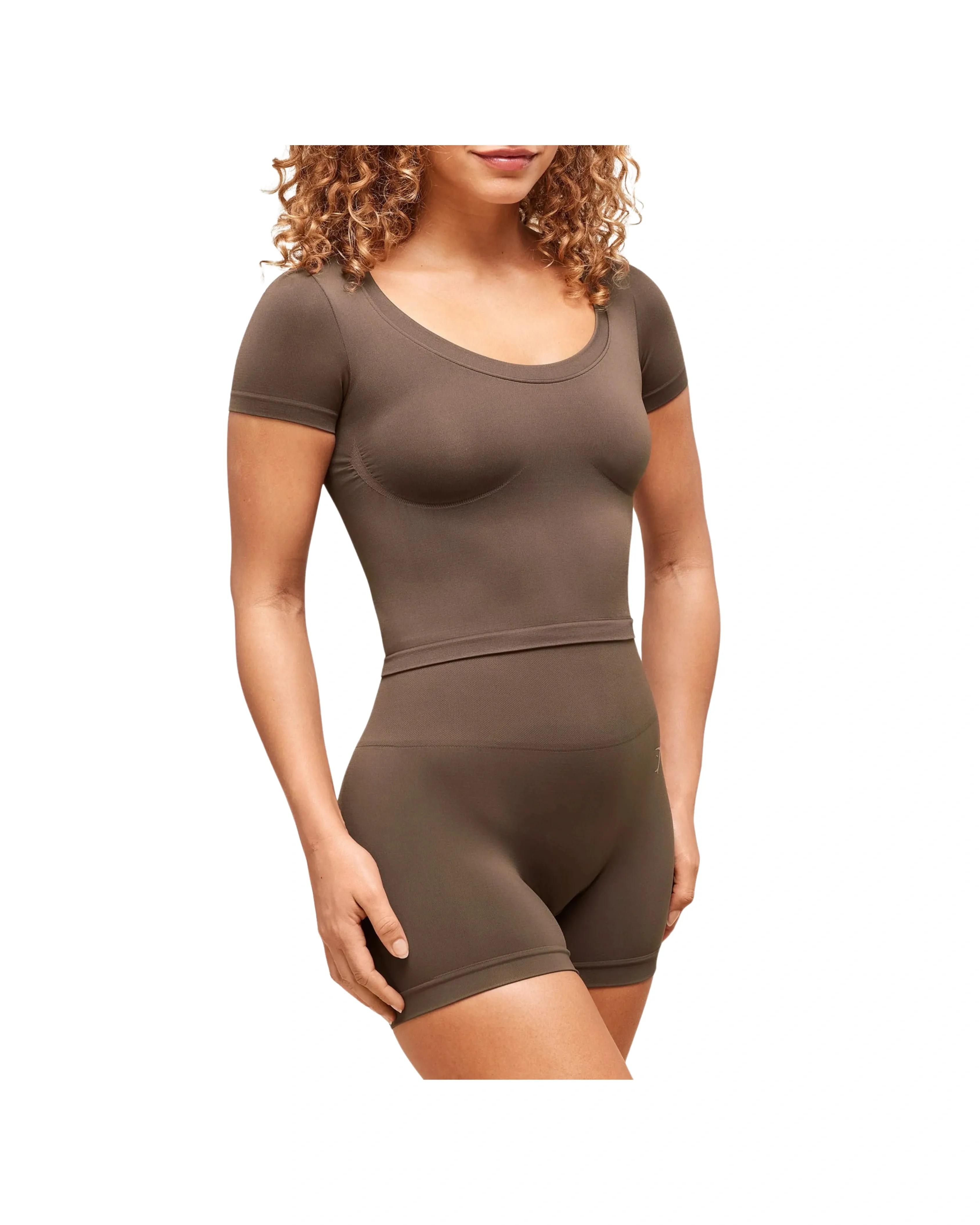 Gymshark Soft Sculpt Midi T-Shirt Walnut Brown - HypeFly India View 3
