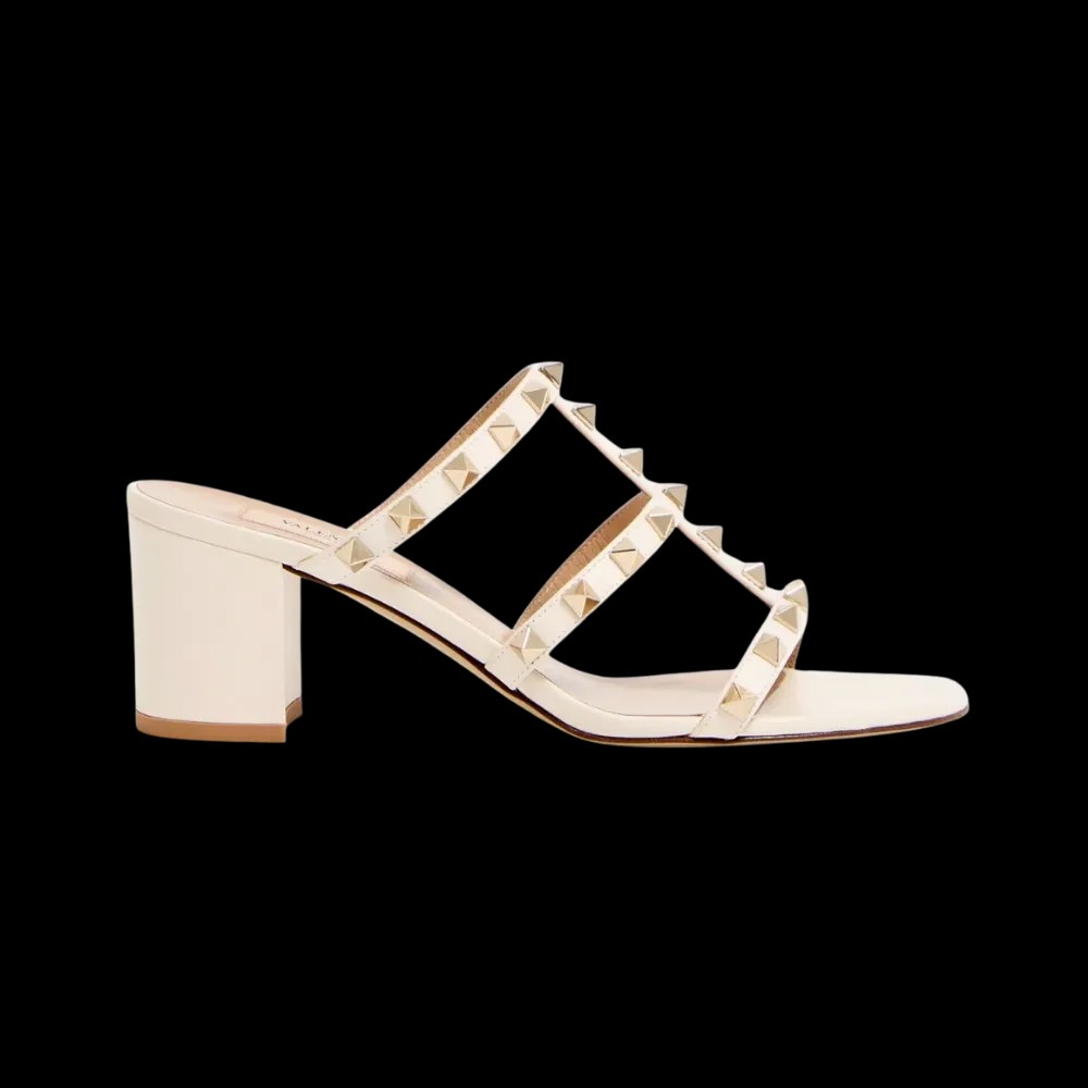 Valentino Rockstud Calfskin Leather Slide Sandal 60mm Light Ivory - HypeFly India View 1