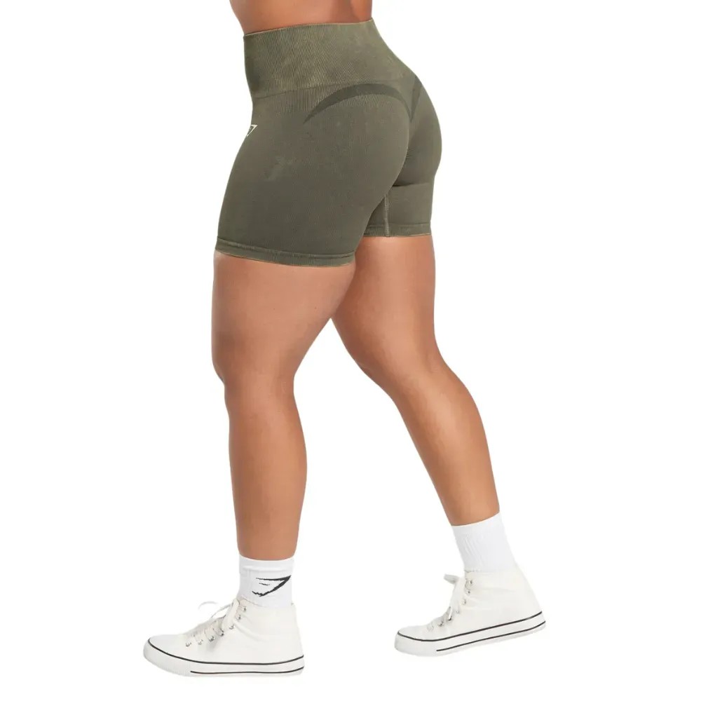 Gymshark Gains Seamless Washed Shorts Strength Green - HypeFly India View 2