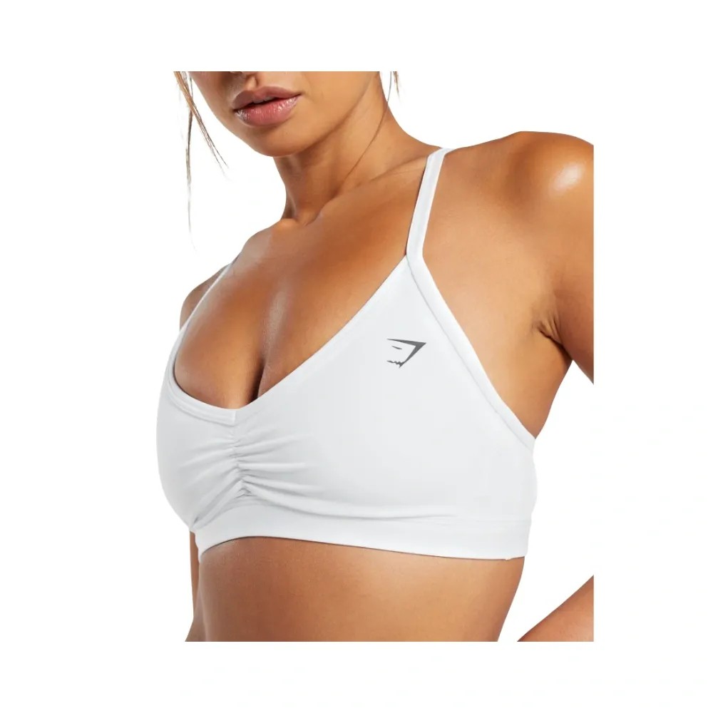 Gymshark Ruched Strappy Sports Bra Light Support White - HypeFly India View 4