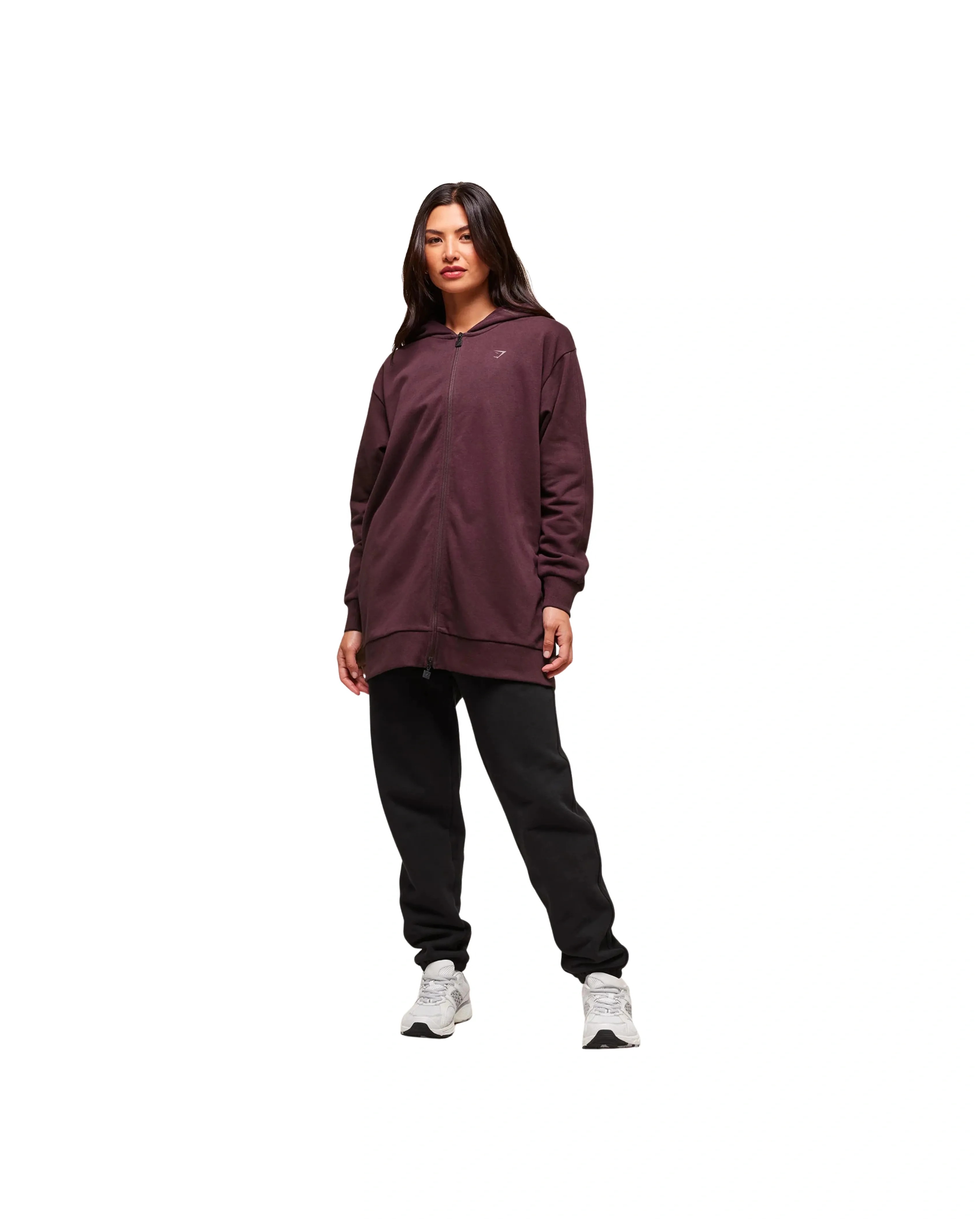 Gymshark Covered Longline Zip Up Hoodie oversized fit Cherry Purple - HypeFly India View 3