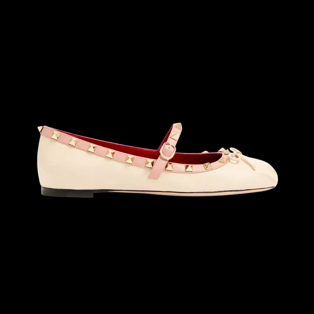 Valentino Mary-Jane Rockstud Nappa Ballerina 05mm Butter - HypeFly India View 1