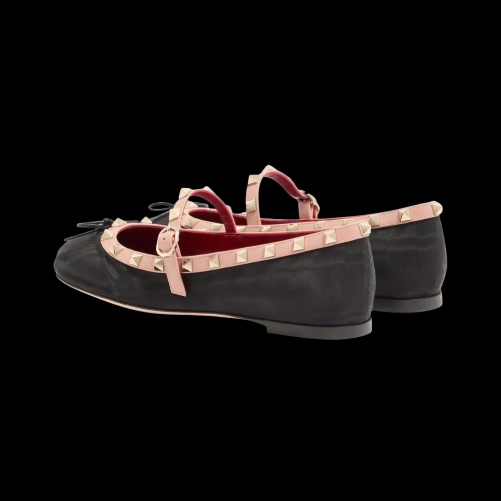 Valentino Mary-Jane Rockstud Ballerina In Moire Fabric 05mm Black - HypeFly India View 4
