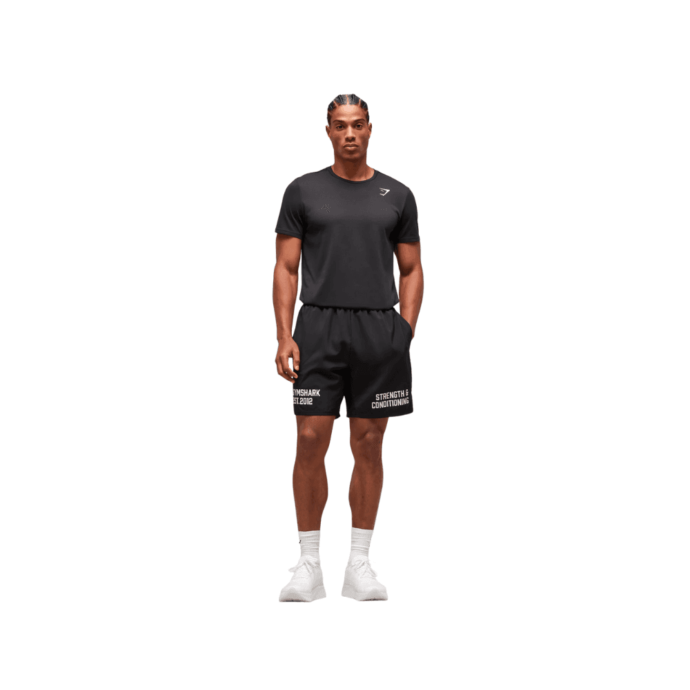 GymShark S&C Graphic 7" Shorts Black - HypeFly India View 3