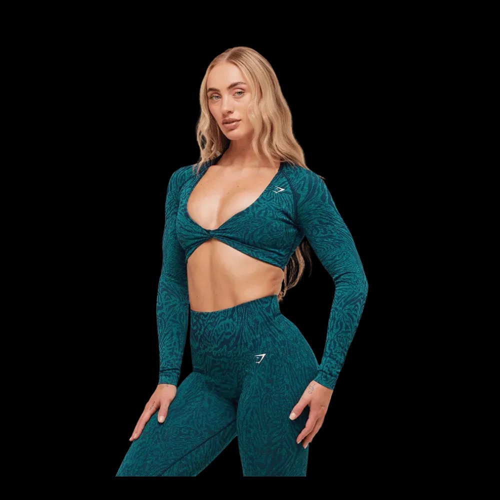 Gymshark Adapt Animal Long Sleeve Crop Top Navy/Brand Blue - HypeFly India View 2