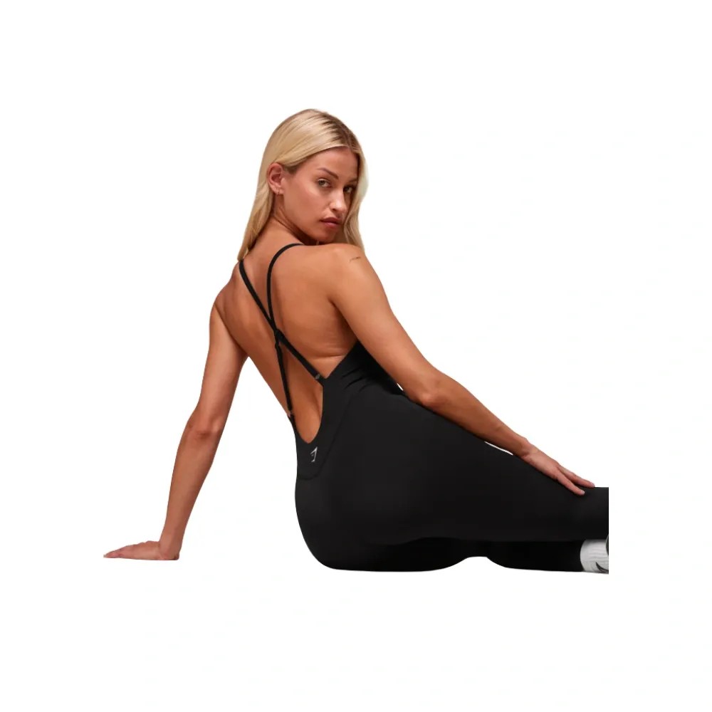 Gymshark Strappy All in One Full length Bodysuit Black/White - HypeFly India View 4