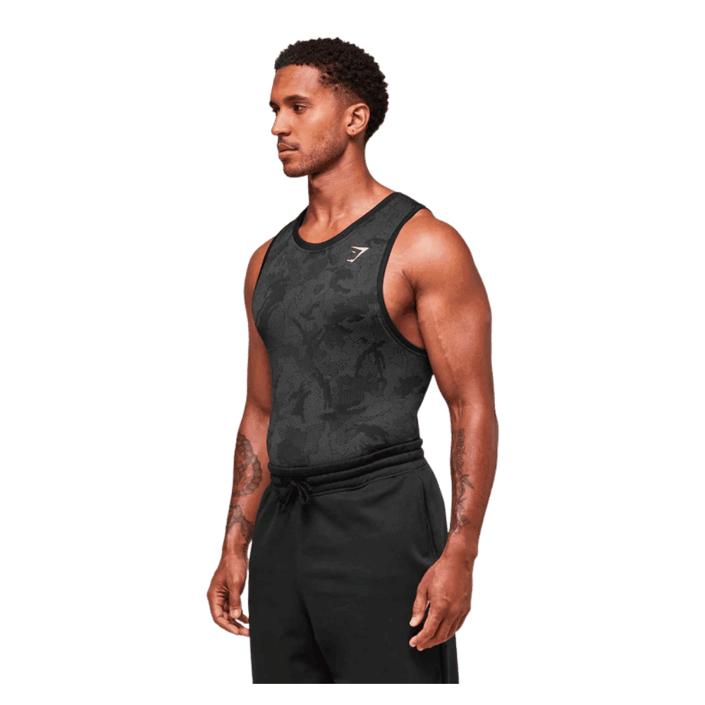 Gymshark Geo Seamless Tank Slim Fit Black/Charcoal Grey - HypeFly India View 3
