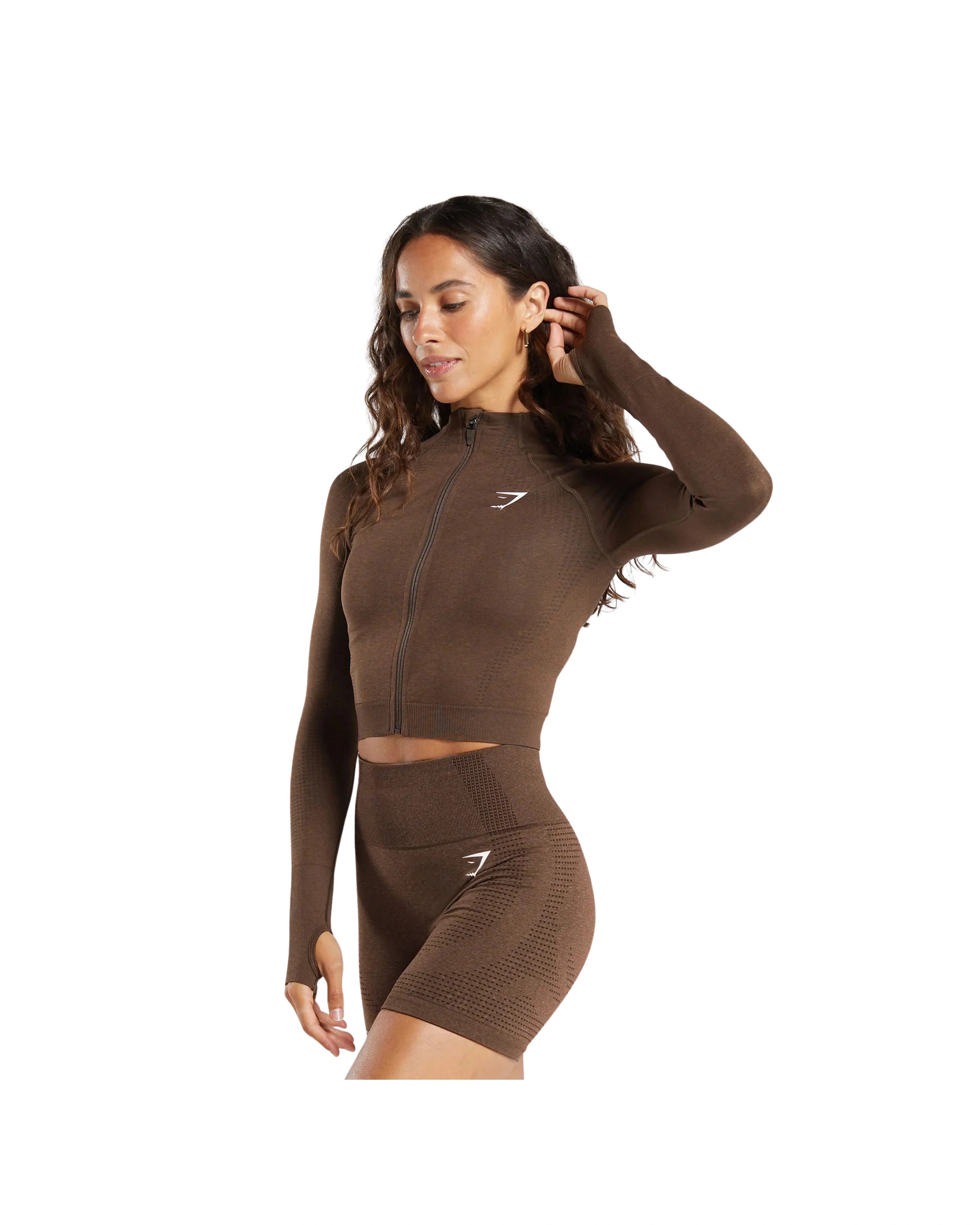 Gymshark Vital Midi Zip Up Jacket Espresso Marl - HypeFly India View 3