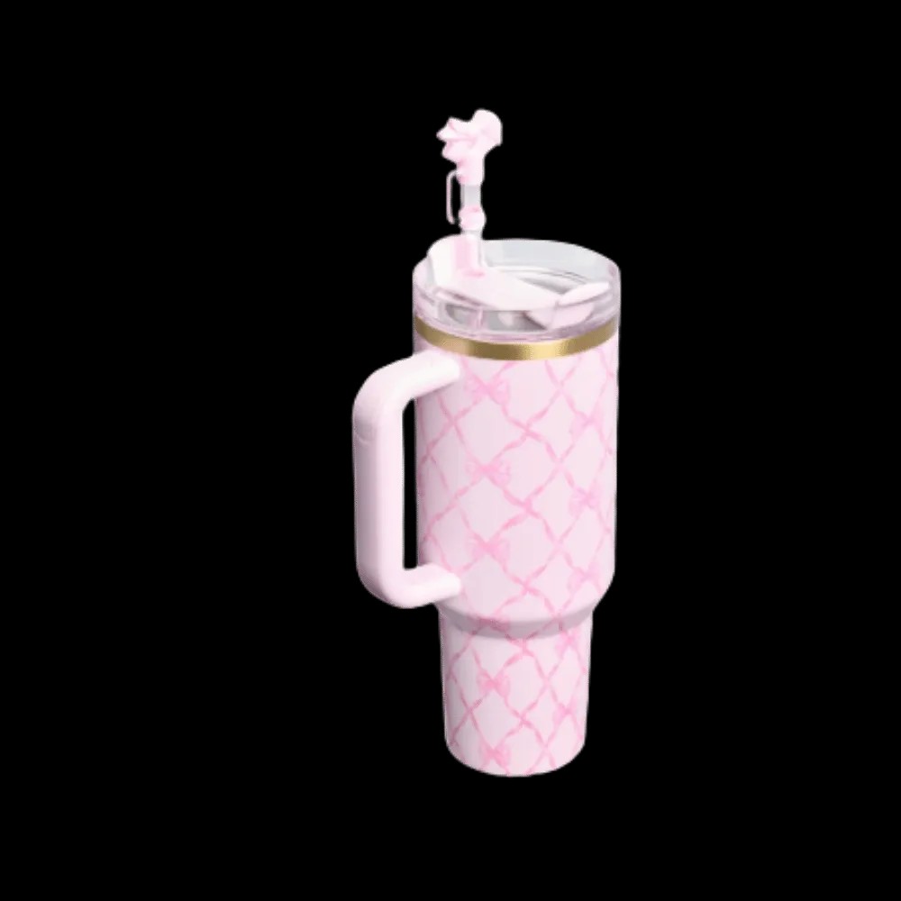 Stanley Stanley 1913 x LoveShackFancy Holiday Quencher H2.0 FlowState Tumbler (40OZ) Baby Bow Pink Peppermint - HypeFly India View 2