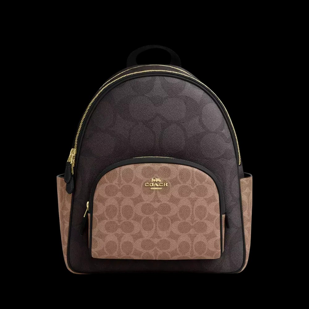 Coach Court Backpack  In Blocked Signature Canvas Walnut - HypeFly India View 1