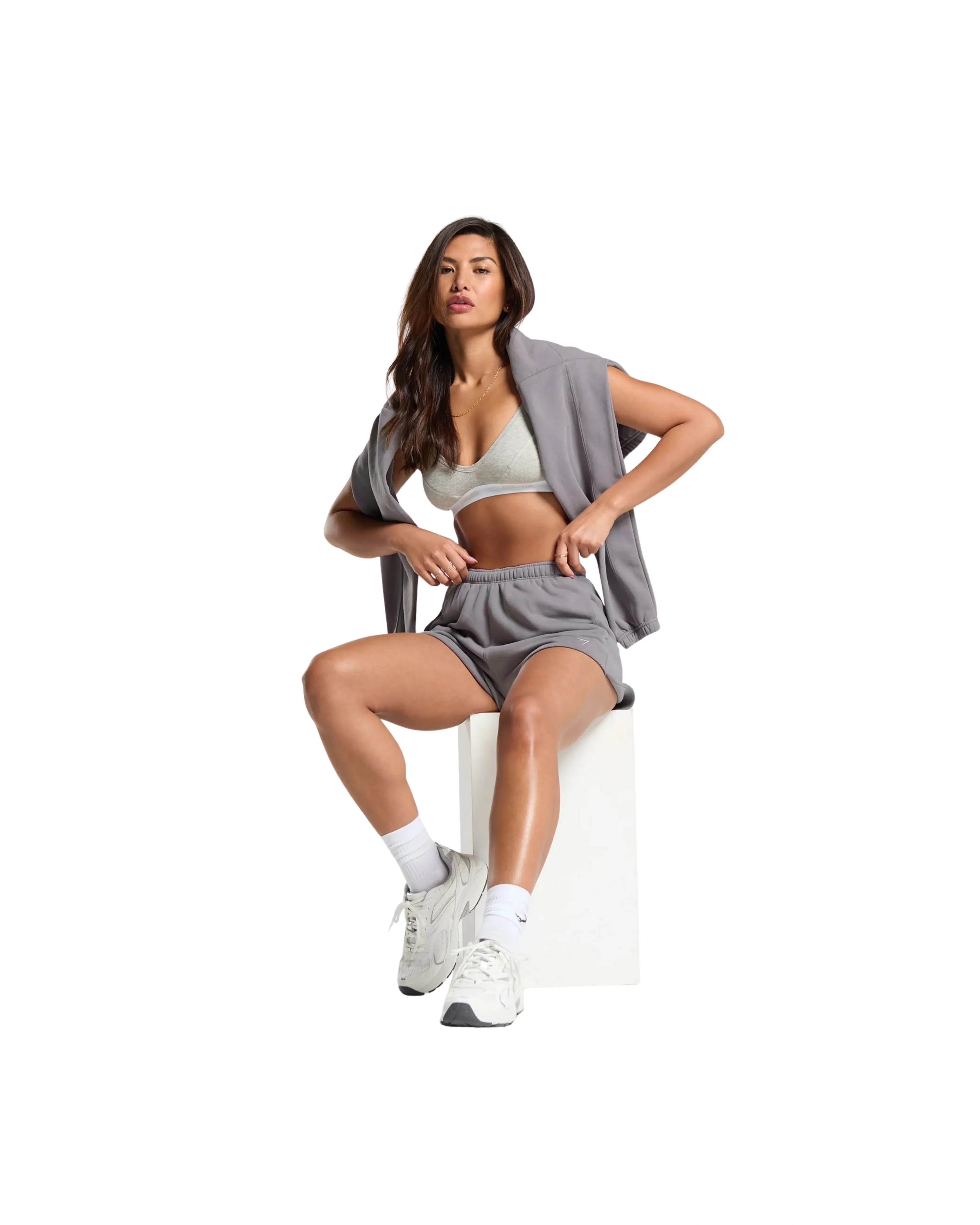 Gymshark Fleece Shorts oversized fit Medium Grey  - HypeFly India View 4