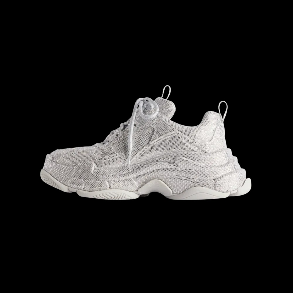 Balenciaga Triple S Sneaker With Rhinestones In Light Grey - HypeFly India View 3