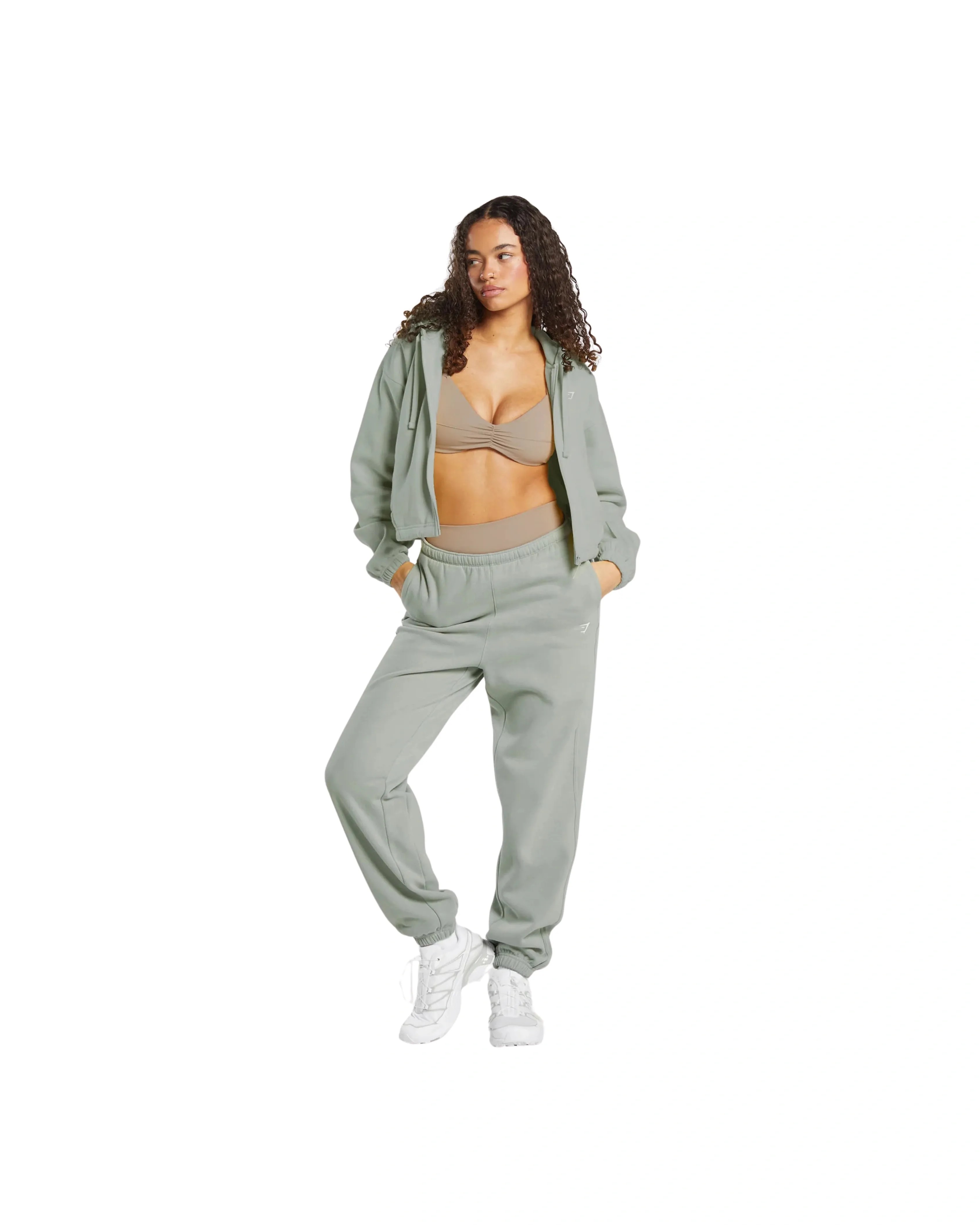 Gymshark Fleece Zip Hoodie regular fit Stone Grey - HypeFly India View 4