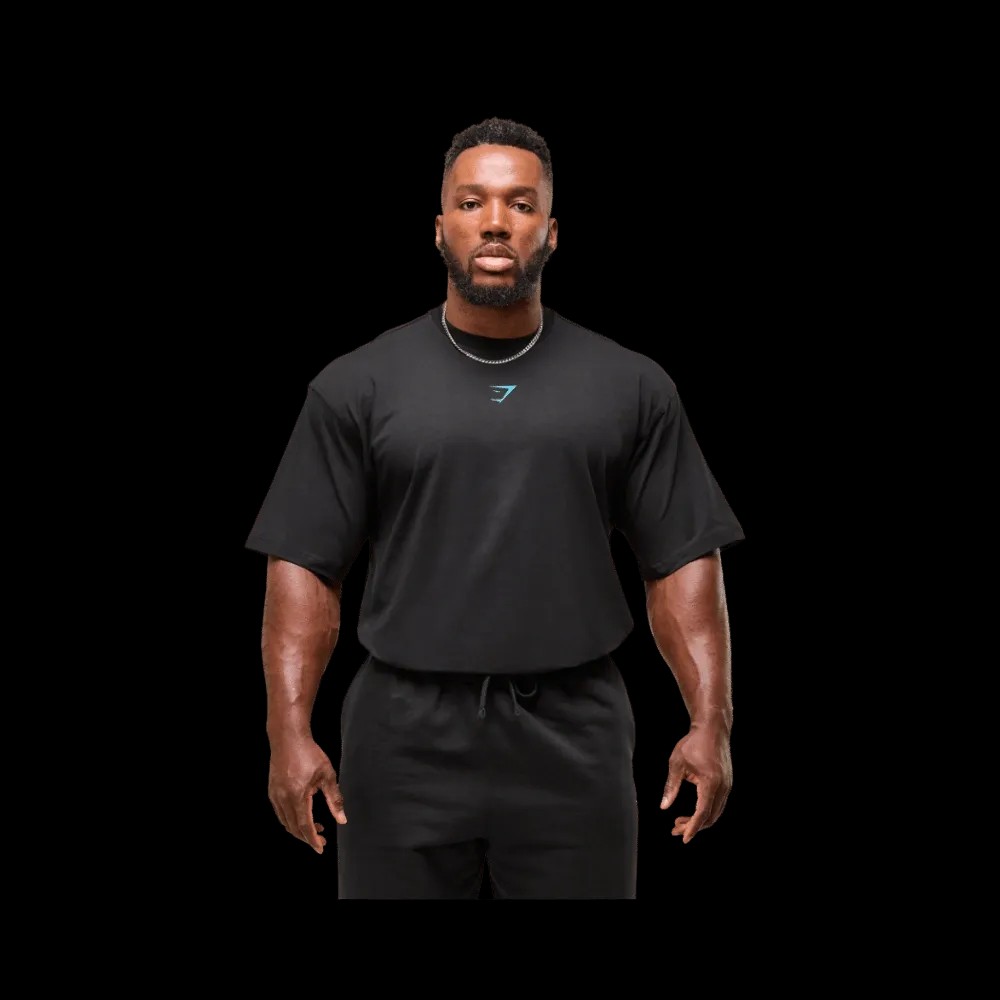 Gymshark Power T-Shirt Oversized Fit Black/Brand Blue - HypeFly India View 4