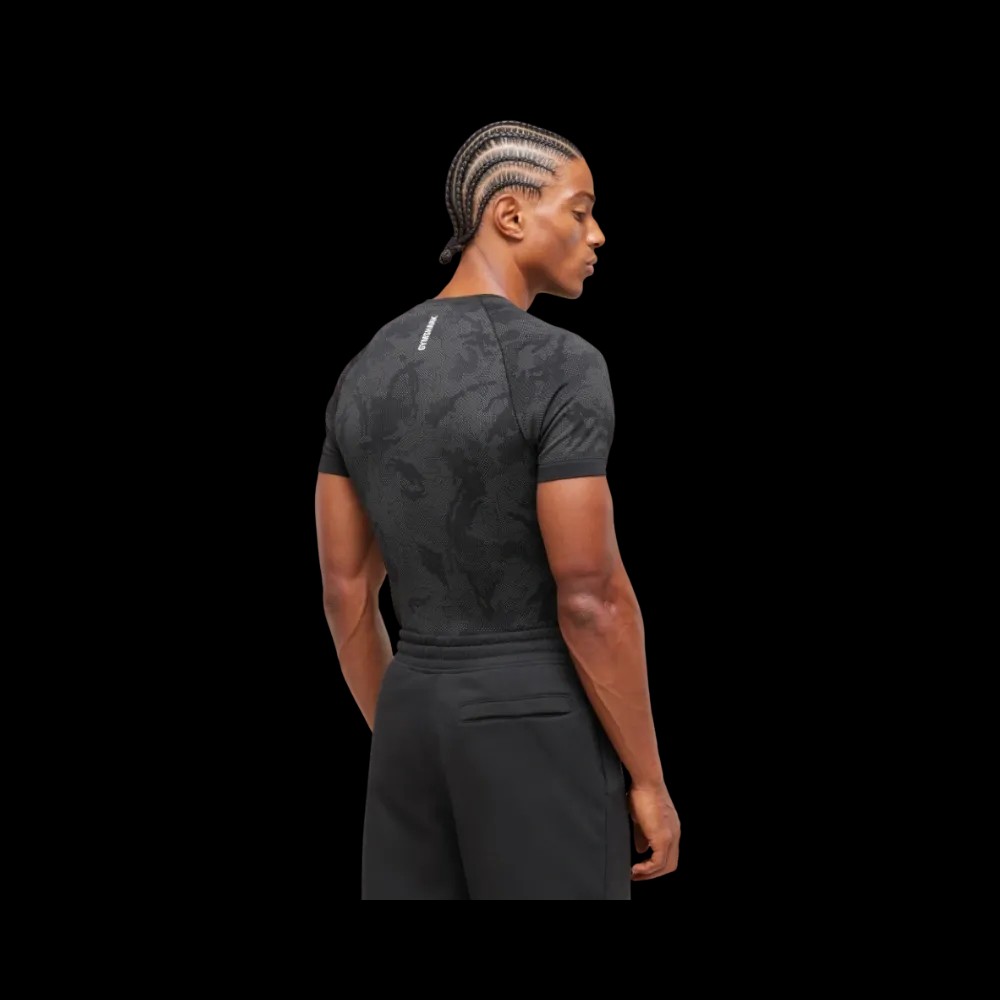 Gymshark Geo Seamless T-Shirt Slim Fit Black/Charcoal Grey - HypeFly India View 3