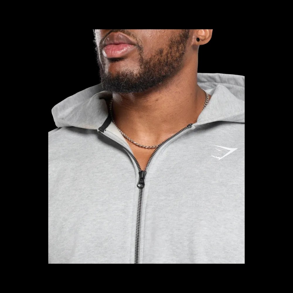 Gymshark Power Zip Up Hoodie Oversized Fit Light Grey Core Marl - HypeFly India View 5