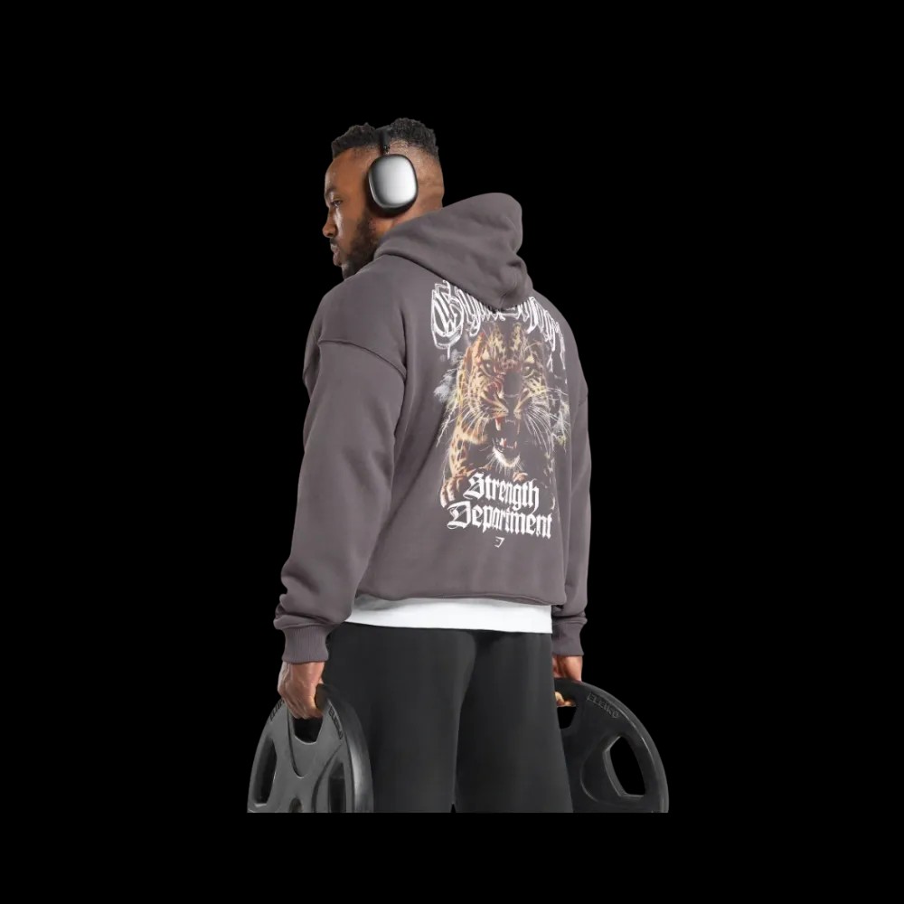 Gymshark Strength Department Animal Oversized Hoodie Greyed Purple - HypeFly India View 2
