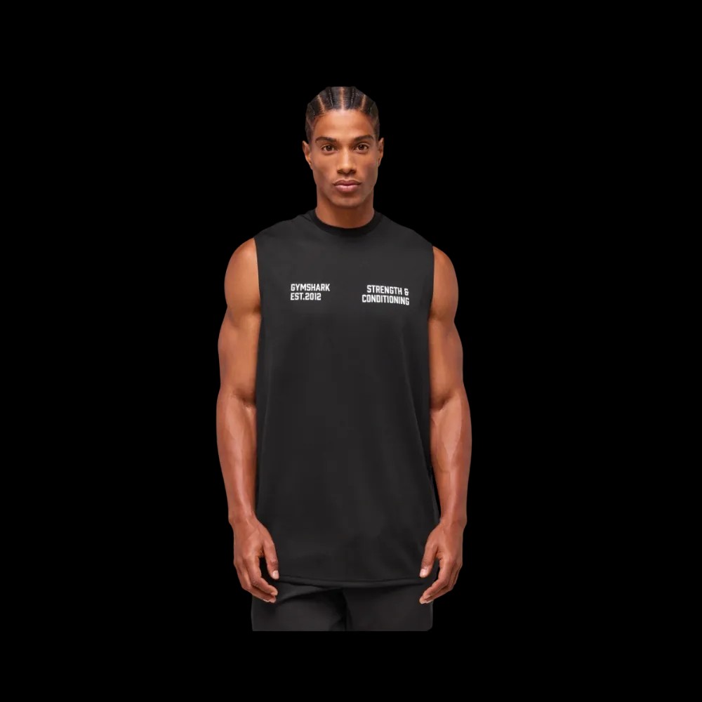Gymshark GFX Conditioning 5 OS Synthetic Cut Off Oversized Fit Black - HypeFly India View 1